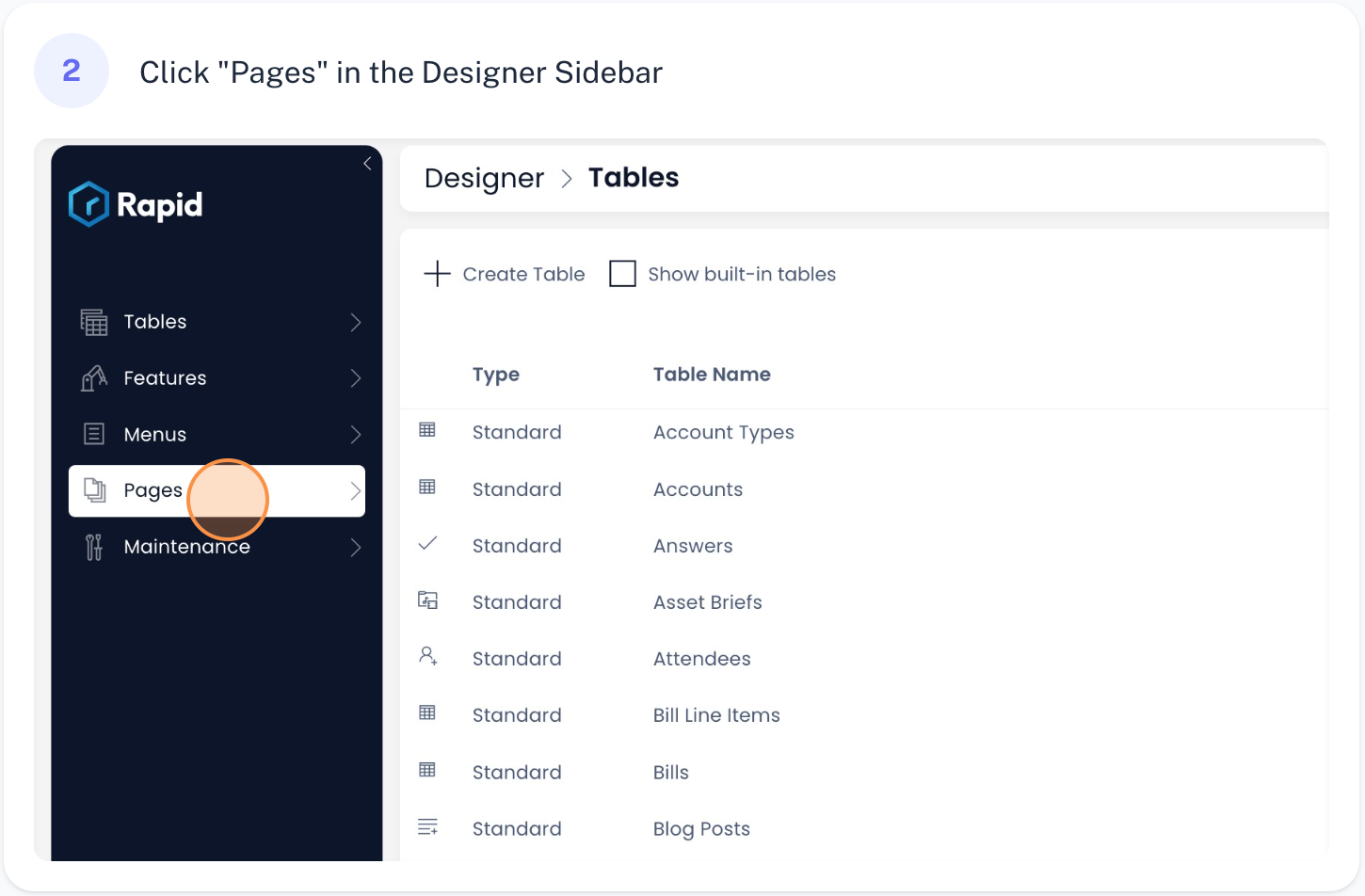 Create new page from sidebar step 2